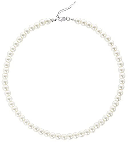 Duriya Perlenkette Damen Weiße Perlen Halskette für Frauen und Mädchen verstellbare Perlenimitaten Runde mit 6–12 mm Pearl Necklace Schmuck Geschenk 8mm Standardverpackung