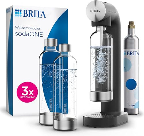 BRITA Machine à Eau Pétillante SodaONE Noire + 3 Bouteilles 1L en PET