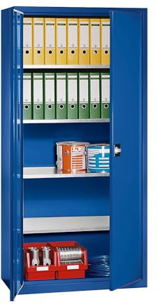 EUROKRAFT | Armoire à Portes battantes en tôle d'acier | h x l x p 1950 x 950 x 500 mm | 4 tablettes | Bleu Gentiane RAL 5010