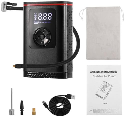 Hancaner Gonfleur Pneus Voiture sans Fil avec Arrêt Automatique/Lumière LED d'urgence/Banque de Puissance, Mini Compresseur a Air Portatif de 150 PSI avec Batterie de 6000 mAh pour Voiture/Moto/Vélo