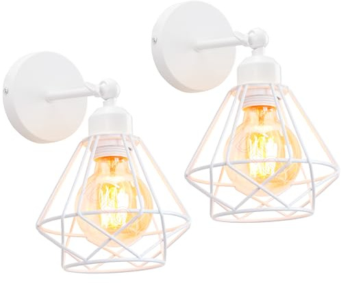 IDEGU Vägglampa för inomhusbruk, design, metallbur, 16 cm, justerbar industriell vägglampa, vägglampa, vintage-vägglampa för sovrum, hall, vardagsrum, kök (stil-C, vit)