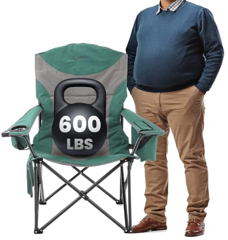 ARROWHEAD OUTDOOR Oversized XXL Portable Folding Camp Chair w/Glass & Cup Holders, Armrest Cooler, Heavy Duty Carry Bag, 600 lbs Weight Capacity