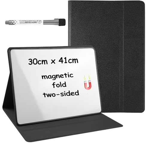 BAIFULAI Magnetisk whiteboard liten, 30 x 41 cm vitbräda med stativ och whiteboardpenna, avtorkbar, dubbelsidig skrivning, bärbar vikning, justerbar vinkel, vit bräda för hemmet kontor skola