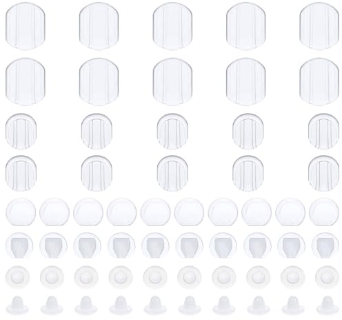 Bremorou 60 Pieces Clip On Earring Cushion Pads 6 Sizes Silicone Clip-On Earring Backs Clear Silicone Comfort Cushions Earring Covers for Sports Clips On Earrings（Clear）