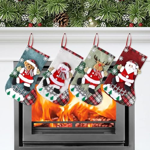 Tceapoo Weihnachtsstrumpf Set, 4 Stück Groß Nikolausstiefel Nikolausstrumpf für Weihnachtsdeko, 31cm Weihnachten Christmas Stocking für Weihnachtsbaum Kamin Deko (Bunt)