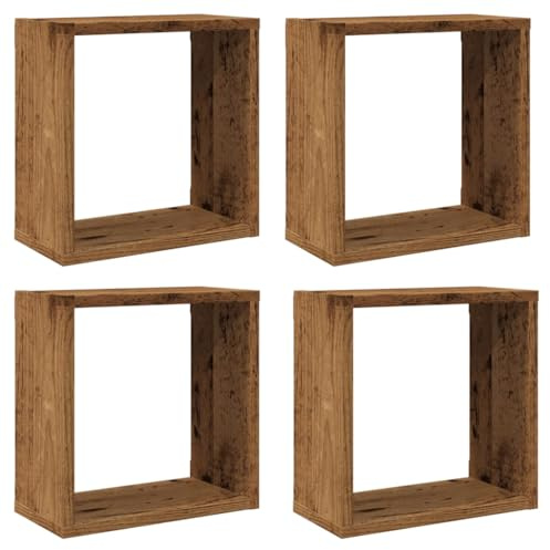 vidaXL Vägghylla kubformad 4 st åldrat trä 30x15x30 cm konstruerat trä, väggförvaring, kubhylla, bokhylla, förvaringshylla, kubhyllor, bokhyllor