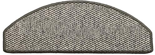 oKu-Tex Stufenmatten Sisal Optik, Stufenmattenset 15 teilig Florenz, halbrund, 65 x 24 cm, mit Winkelschiene, selbstklebend, grau, Flachgewebe