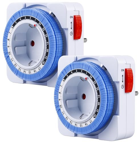 3680W Zeitschaltuhr Steckdos, Mechanische Zeitschaltuhr mit 96 Segmente, 15 Minuten Intervall, Mini Timer Steckdose mit Kindersicherung, 24 Stunden