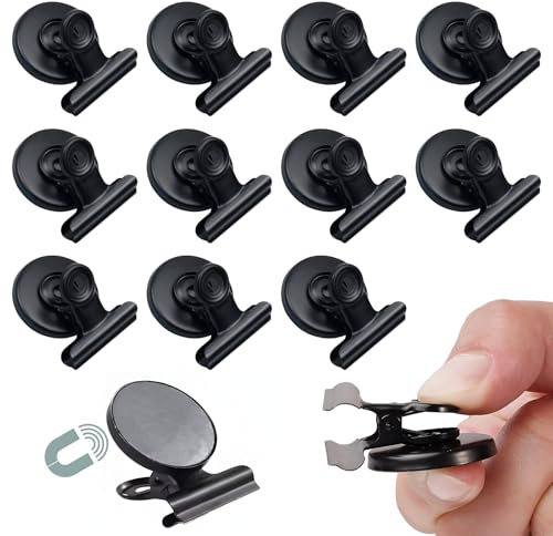 Liwein, 12 stycken magnetklämmor, metallmagneter, krok, super starka magnetiska klämmor, kylskåpsmagneter, anslagstavla, kontor, kök (svart)