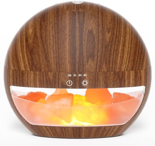 SALUBRITO 2-In-1 Essential Oil Diffuser with Himalayan Salt Lamp, Ultrasonic Aromatherapy Diffuser for Home, Auto Shut-Off, Cool Mist Humidifier, 100ml, Warm Light, Light Wood