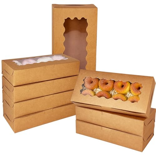 Gcardist 15 Stück Braun Keksdose mit Fenster 30,48x13,97x6,35cm Zwei Verwendungen Gebäck Keks Bäckerei Box für Verpackung (12x5.5x2.5 Inch)