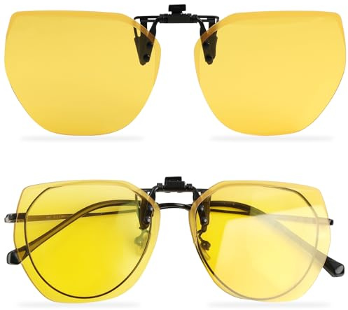 Annlpoy Clip Gafas de Conducción Nocturna Polarizadas, Lentes Amarillas HD Antideslumbrantes, Ultraligero, Apto para Hombres y Mujeres, Certificado CE, Mejora Visibilidad Nocturna