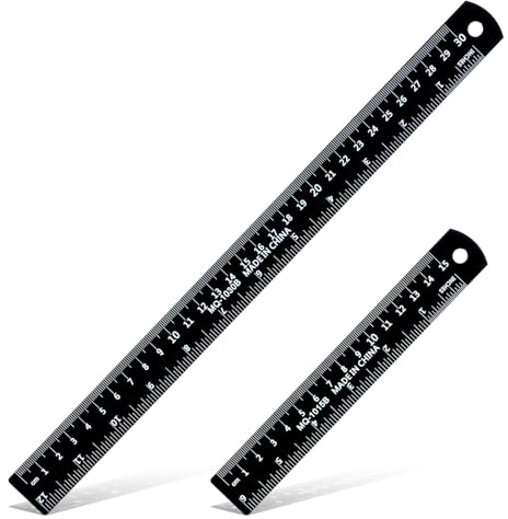 Ouligay 2 reglas de metal de 12 pulgadas y 6 pulgadas de 30 cm y 15 cm con regla recta para dibujar, hogar, oficina, ingeniería, fácil de leer