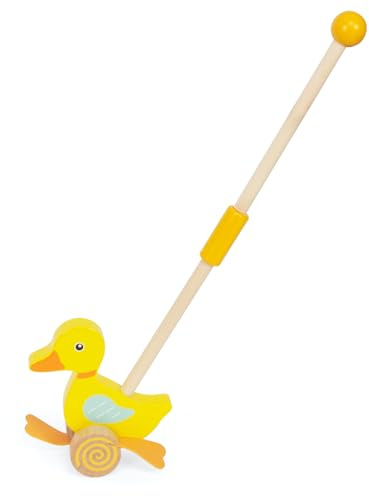 WoodenFun Holz Schiebespielwagen Schiebetier Spielzeug Lauflernhilfe Tierspielwagen Schiebespielzeug für Kinder ab 1 Jahr (Ente)