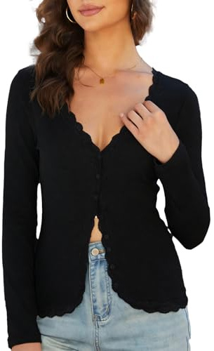 Dressmine Black Cardigans for Women UK Crop Button Down Knitted Cardigan Classic Jackets Old Money Fashion Clothing Size 18