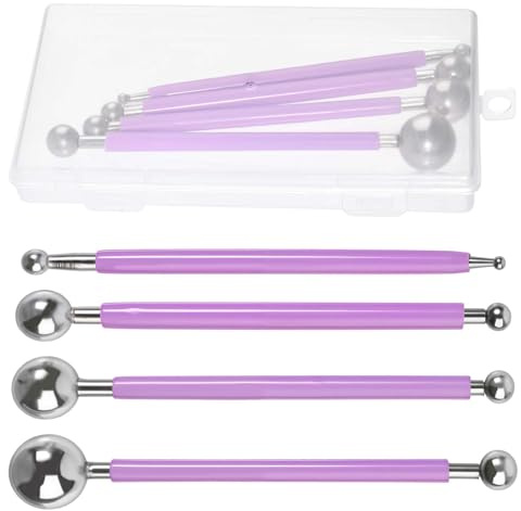 SPEEDWOX 4pcs Caulking Tool Set Metal Ball Modeling Tools Double Ended 8 Ball for Tile Grout Tile Finishing DIY Crafts Ceramics Clay Sculpting and Cake Decorating with Storage Case Floor Joint Repair