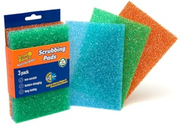 Scrub Daddy Scrub Basics Scouring Pads, Pack of 3 | Non-Abrasive with Texture Changing Technology, Dish Cleaner Scourers for Washing Up, Cleaning & Kitchen