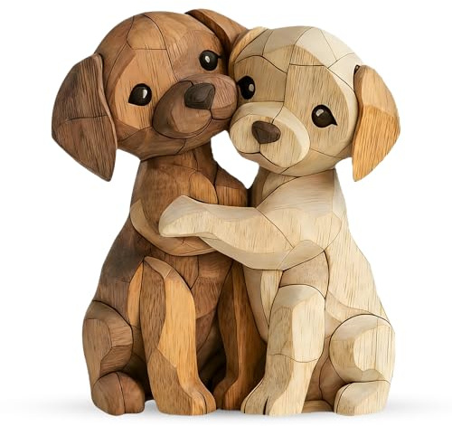 sitengjun Escultura de Perro,Figuras de Perro de Madera,Cachorros Tallado en Madera,Apto para decoración de Mesa