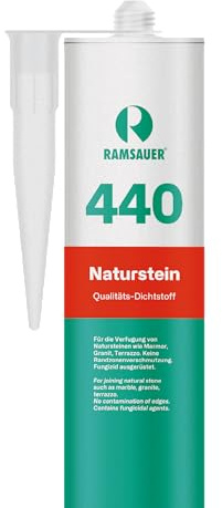 RAMSAUER 440 Naturstein (Transparent) - 310ml Kartusche, Silikon Dichtstoff für Naturstein, Marmor, Granit, uvm., Poolbau und Unterwasserbereich, Fugen im Innen- und Außenbereich, Küche und Reinraum
