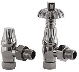 UK-18 BN Arroll traditional thermoststic radiator valve & locksheild finished in Black nickel and Ornate wheel Head