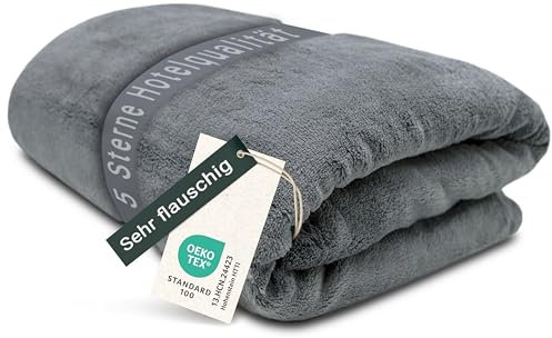 ZOLLNER Kuscheldecke flauschig XXL in 220x240 cm - super kuschelige und warme Sofadecke - waschbar bis 95°C - atmungsaktive Mikrofaser in grau - Hotelwäschequalität - Oeko Tex® Zertifiziert