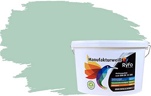 RyFo Colors Bunte Wandfarbe Manufakturweiß Eukalyptus 10l - weitere Grün Farbtöne und Größen erhältlich, Deckkraft Klasse 1, Nassabrieb Klasse 1