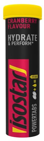 ISOSTAR – Hydrate & Perform Powertabs saveur Cranberry – Tablettes Effervescentes pour Boisson Isotonique Sport, Apport en Glucides et Électrolytes – 10 Tablettes, 120 g