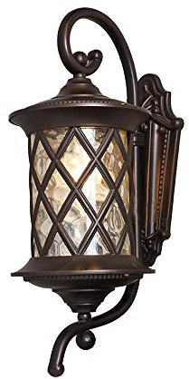 Outdoor Braun Wandleuchte Aussen Rund Wandlampe wasserdichte IP44 Retro E27 Terrassenlampe Aluminium und Glasschirm Außenlampe für Garten Balkon Flur Haus Eingang 24 * 17 * 46cm