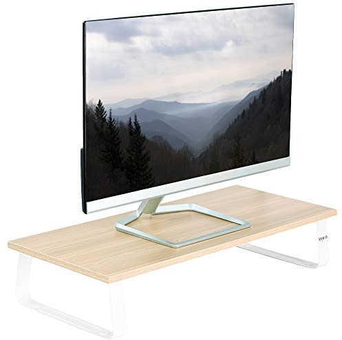 VIVO 24 inch Monitor Stand, Wood and Steel Desktop Riser, Screen, Keyboard, Laptop, Small TV, Ergonomic Desk and Tabletop Organizer, Light Wood, STAND-V000WM