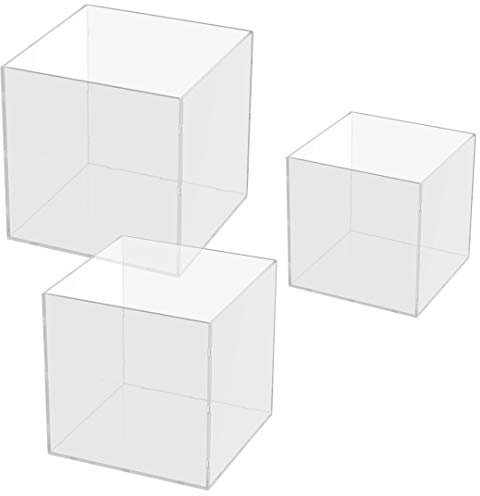Danieli | Set di 3 Cubi Trasparente h20, h30, h40 cm | 3 Espositori in acrilico da vetrina per oggettistica ed esposizione. Contenitori trasparenti aperti da un lato.