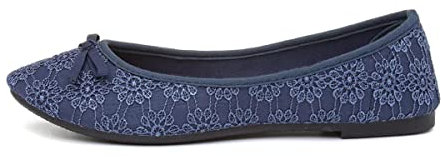 Lilley Gwen Womens Navy Lace Slip On Ballerina - Size 8 UK - Blue