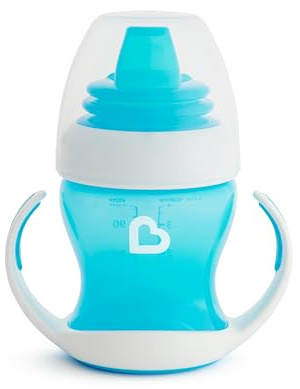 Munchkin Gentle Transition Tasse De Apprentissage| Tasses Sippy Bébé & Tout-Petit avec Poignées & Couvercles | Non-Déversement | Étanches | Silicone | À partir de 4+ Mois | 4 oz / 118 ml | Bleu