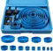 Knpwer Kit de cortador de sierra perforadora de acero al carbono, 18 piezas, herramientas para madera, placas de yeso, plástico y metales no ferrosos, 19-127 mm, azul