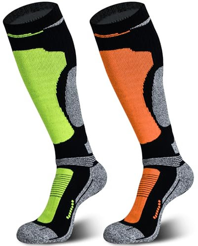 Muezna 2 Paar Merinowolle Skisocken, Herren Damen Knie-Hochleistungs-Thermosocken für Winter, Schnee, Snowboarden, Outdoor-Sport, Jagd Large