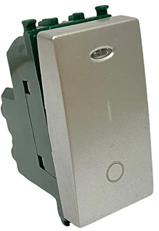 Vetrineinrete® Interruttore bipolare con spia luminosa compatibile con vimar plana pulsante luce 16ax 250vac (Silver)