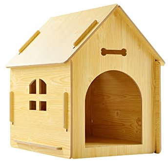 Maison de Chat Chats d'intérieur Petit lit de Grotte for Chien Cages en Bois for Petits Animaux de Compagnie avec Porte et fenêtres Maison de Chat en Bois Amovible, cabane en rondins à l'extérieur (C