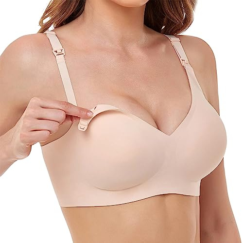 Vinfact Sujetador de Lactancia y Embarazo Sin Costuras - Suave, Inalámbrico Con Extensor Extra - Color Carne Talla S