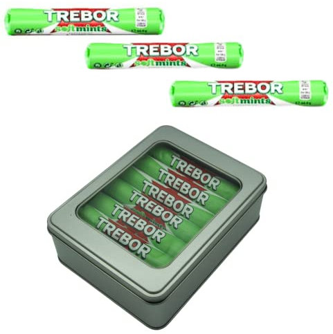 Trebor Softmints Peppermint Mints 14 x 38g Rolls Bundle and Silver Refillable Tin