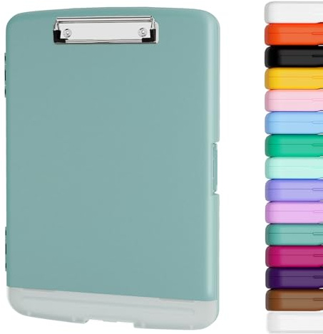 Piasoenc Clipboard with Storage, 8.5x11 Storage Clipboards with Pen Holder and A4 Legal Paper Folder, Heavy Duty Plastic, Folio & Side-Opening, Low Profile Clip, for Nurses, Teachers, Lawers, Teal