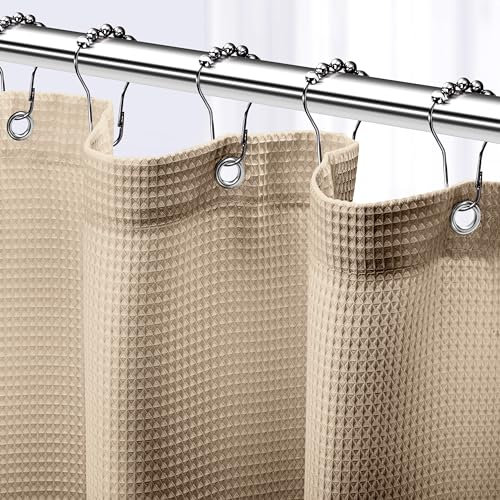 NEATERIZE Cortina de Baño - Tenda da doccia per bagno beige - Tende da doccia in stile hotel con design a nido d'ape, 183 x 198 cm
