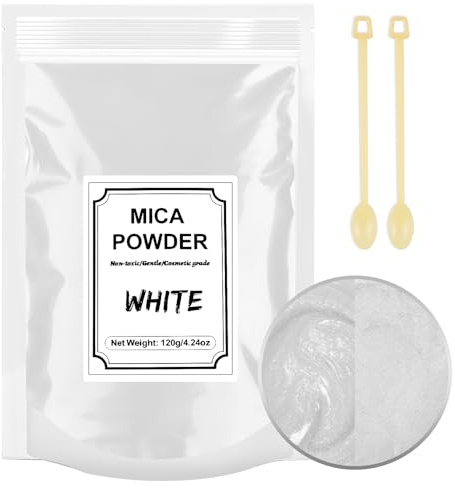 120g (4.24 oz) Mica Powder Pearlescent Color Pigment - Pigment Cosmetic Epoxy Resin Dye for Resin Dyes, Lip Gloss, Soap Making, Candle Making, Bath Bombs, Art Crafts and Nails (White)