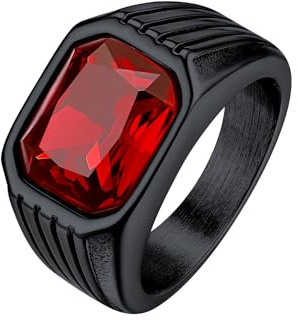 Bestyle Edelstahl Herren Siegelring - Rubin Onyx CZ Bandring Quadrat Vintage Edelstein Gothic-Ring - Größe 60, Schwarz