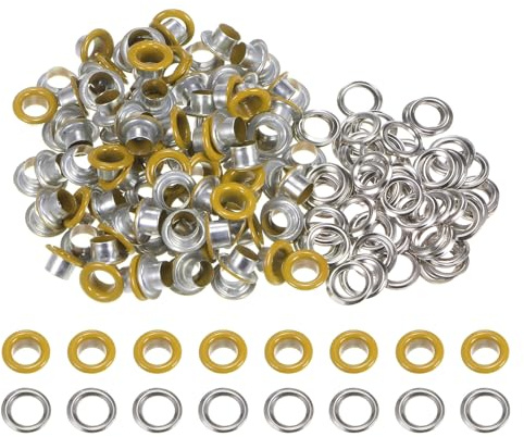 QUARKZMAN 100 Ensembles d'Œillets Métalliques Ronds de 6mm ID avec Rondelles, Œillets en Fer pour Scrapbooking, Chaussures, Vêtements, Cuir, Toile, Sacs, Tissus, Ceintures, Jaune