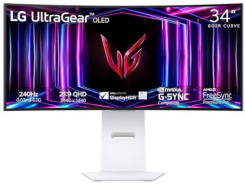 LG 34GS95QE Ultragear OLED Curved Gaming Monitor WQHD 800R 240Hz 0.03ms DisplayHDR True Black 400 AMD FreeSync Premium Pro NVIDIA G-Sync HDMI 2.1 DisplayPort Inclinaison/Hauteur/Support pivotant