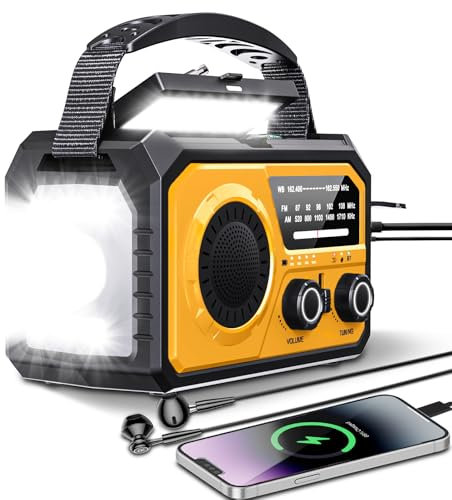 16000mAh/59200mWh Kurbelradio,Tragbares Notfallradio mit Kurbel,AM/FM Solar Radio mit Handyladefunktion SOS Alarm/Kopfhöreranschluss/Leseleuchte/Kompass für Camping Outdoor Notfall