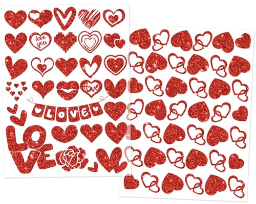 HOWAF 219 Pegatinas Corazón Rojo Pegatinas Corazones San Valentin Stickers con Purpurina para San Valentín Decoración Cumpleaños Boda Regalo Bolsas Cajas Sobres Tarjetas