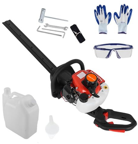 Cortasetos a gasolina, cortasetos de 26 cc de 2 tiempos, cuchillas de doble acción de 60 cm, cortador de setos ligero para jardín, arbustos y setos, potente recorte para patio, rojo