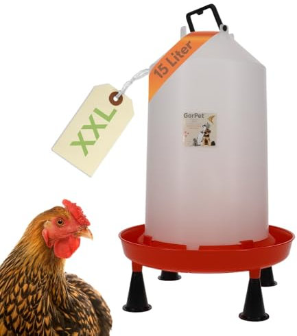 GarPet XXL Hühnertränke mit Standfüßen - 15 Liter Wassertränke für Hühner - Automatischer Wasserspender - Robuster Kunststoff - Für Stall und Freilauf