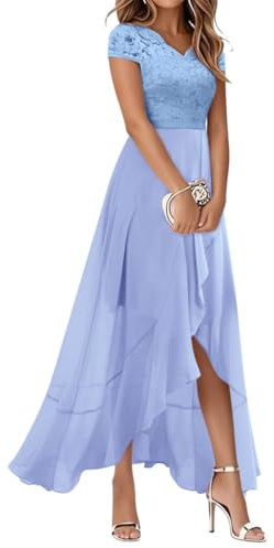 Minetom Femme Robe De Soirée en Dentelle Cocktail Longue Asymétrique pour Mariage Invité Bal De Promo Anniversaire Cérémonie en Mousseline De Soie