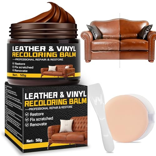 Inpumo Leder-Neufärbebalsam, Leder-Reparaturset, 50 g Leder-Farbauffrischer für verblasste und zerkratzte Ledersofas, Autositze, Kleidung, Accessoires (Dunkelbraun)